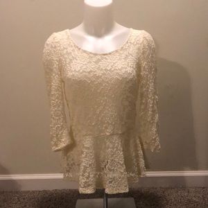 Joyce Leslie Lace Cream Top Blouse Shirt Sweater Large